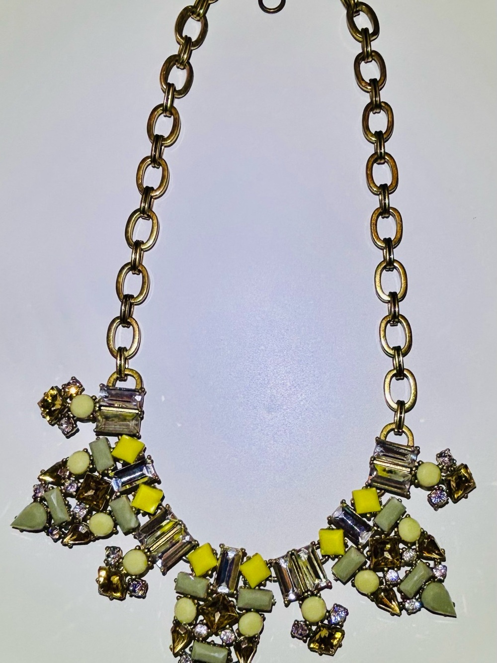 J. Crew Sage & Citrine Jeweled Bib Statement Necklace Vintage 2010s Brûlée